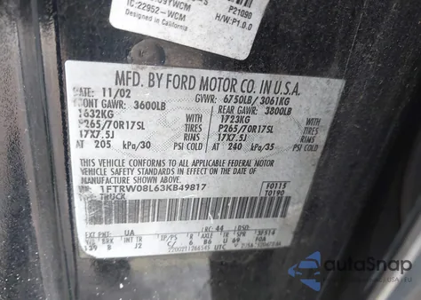 2003 Ford F-150 Lariat/Xlt z USA, uszkodzony, nr VIN 1FTRW08L63KB49817